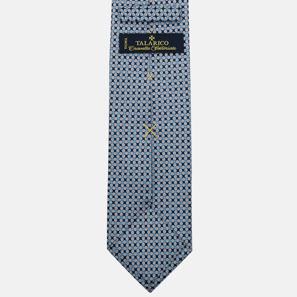 Cravatta 3 pieghe in Seta, Fantasia Geometrica, Blu Grigio - JA055940-2