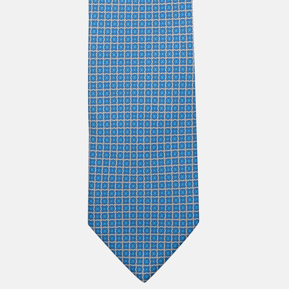 Cravatta 3 pieghe in Seta, Fantasia Geometrica, Celeste - JA055940-3