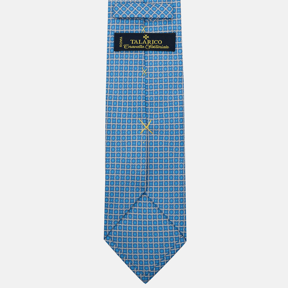 Cravatta 3 pieghe in Seta, Fantasia Geometrica, Celeste - JA055940-3