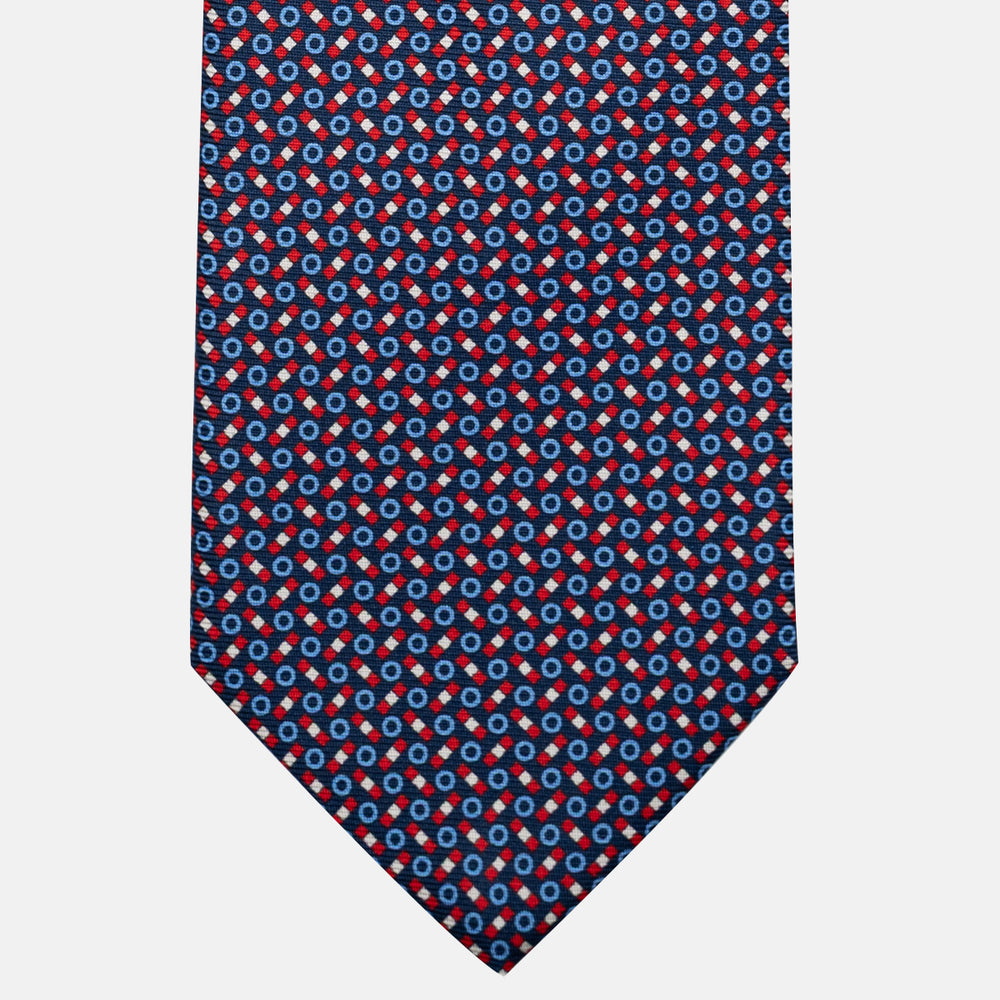 Cravatta 3 pieghe in Seta, Fantasia Geometrica, Blu Rosso - JA055941-1