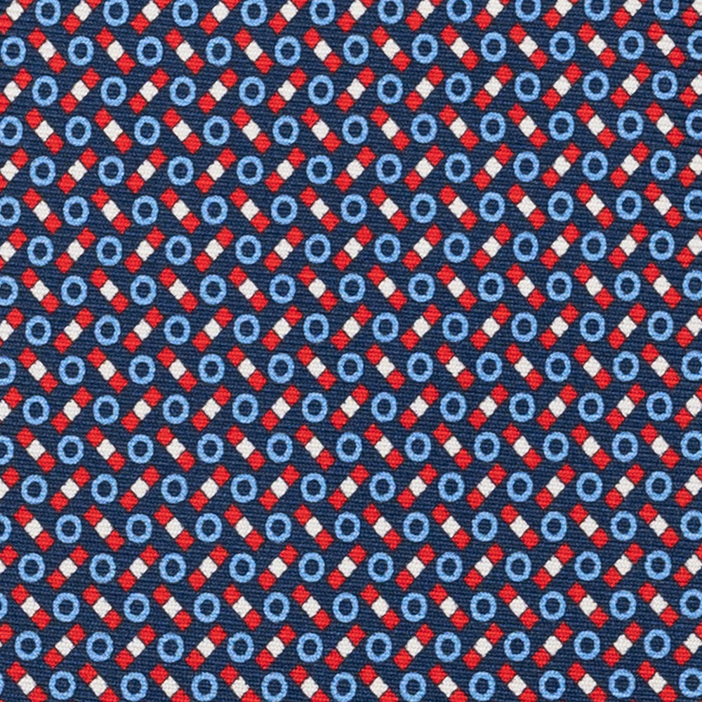 Cravatta 3 pieghe in Seta, Fantasia Geometrica, Blu Rosso - JA055941-1