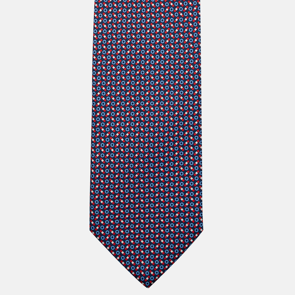 Cravatta 3 pieghe in Seta, Fantasia Geometrica, Blu Rosso - JA055941-1
