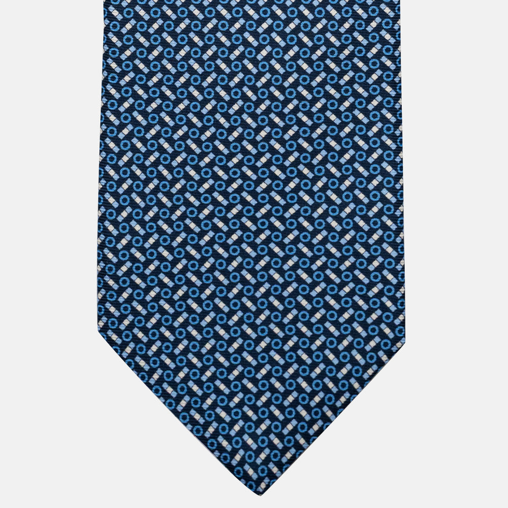 Cravatta 3 pieghe in Seta, Fantasia Geometrica, Blu Celeste - JA055941-2