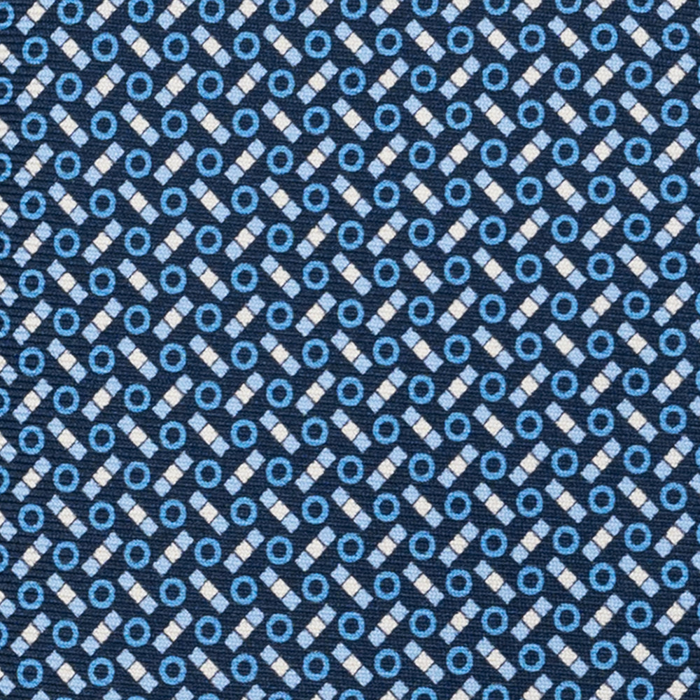 Cravatta 3 pieghe in Seta, Fantasia Geometrica, Blu Celeste - JA055941-2