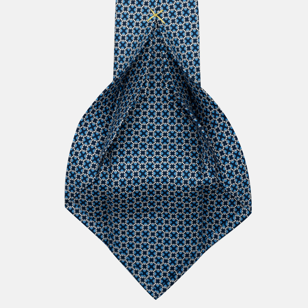 Cravatta 7 pieghe in seta Fantasia Geometrica Blu Celeste - JA055942-1