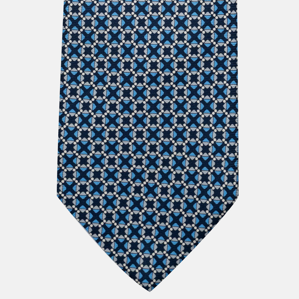 Cravatta 3 pieghe in Seta, Fantasia Geometrica, Blu Grigio - JA055942-1