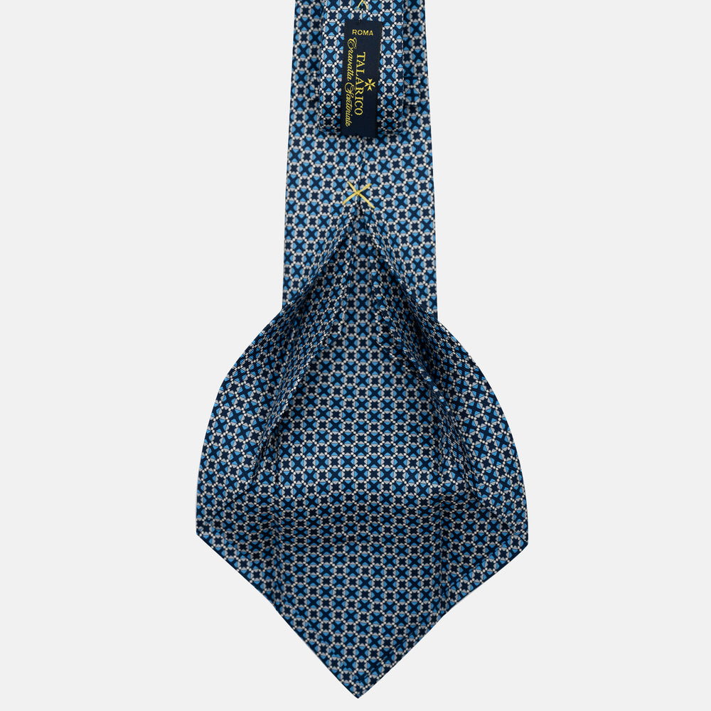 Cravatta 7 pieghe in seta Fantasia Geometrica Blu Celeste - JA055942-1