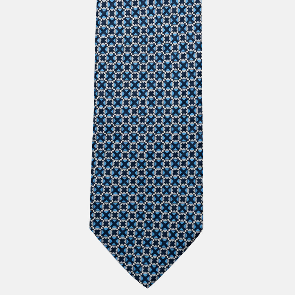 Cravatta 3 pieghe in Seta, Fantasia Geometrica, Blu Grigio - JA055942-1
