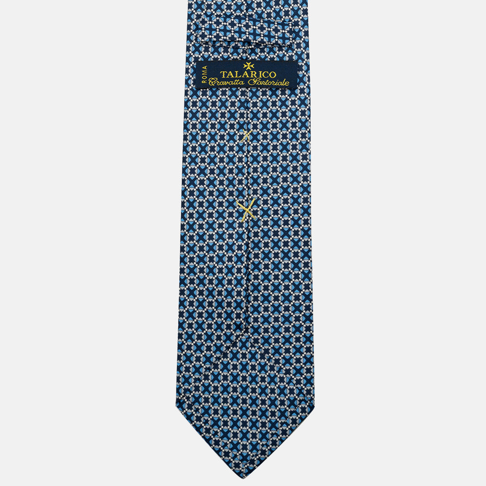 Cravatta 3 pieghe in Seta, Fantasia Geometrica, Blu Grigio - JA055942-1