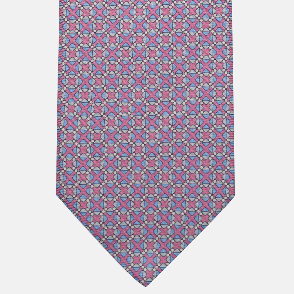 Cravatta 3 pieghe in Seta, Fantasia Geometrica, Rosa - JA055942-2