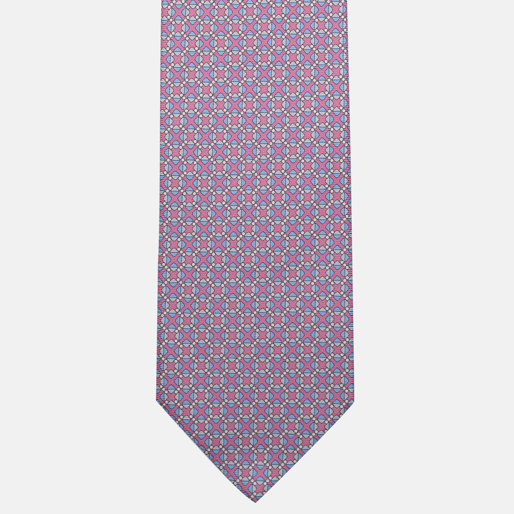 Cravatta 3 pieghe in Seta, Fantasia Geometrica, Rosa - JA055942-2