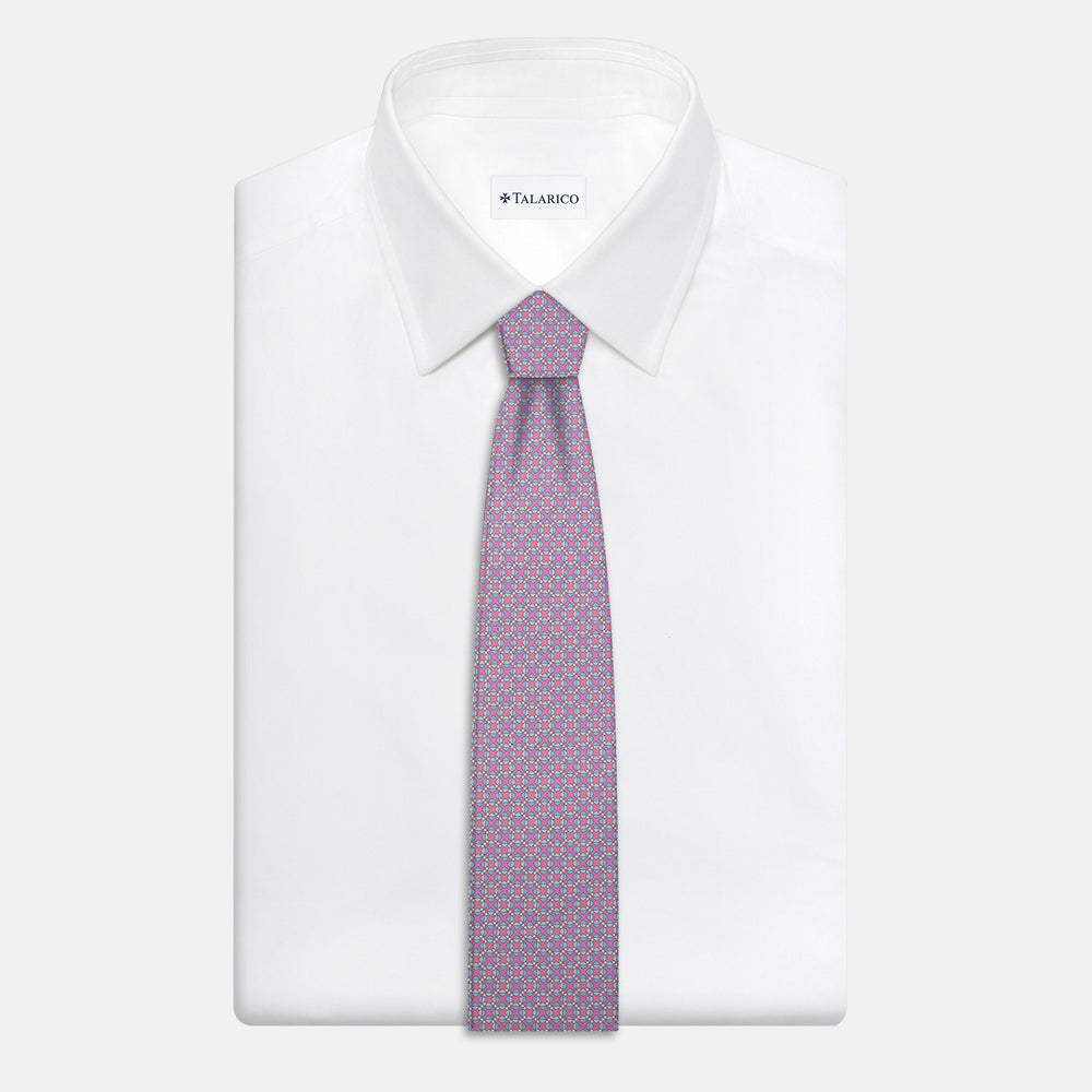 Cravatta 3 pieghe in Seta, Fantasia Geometrica, Rosa - JA055942-2