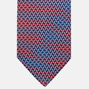 3-Fold Silk Tie, Geometric Pattern, Blue and Red - JA055943-1