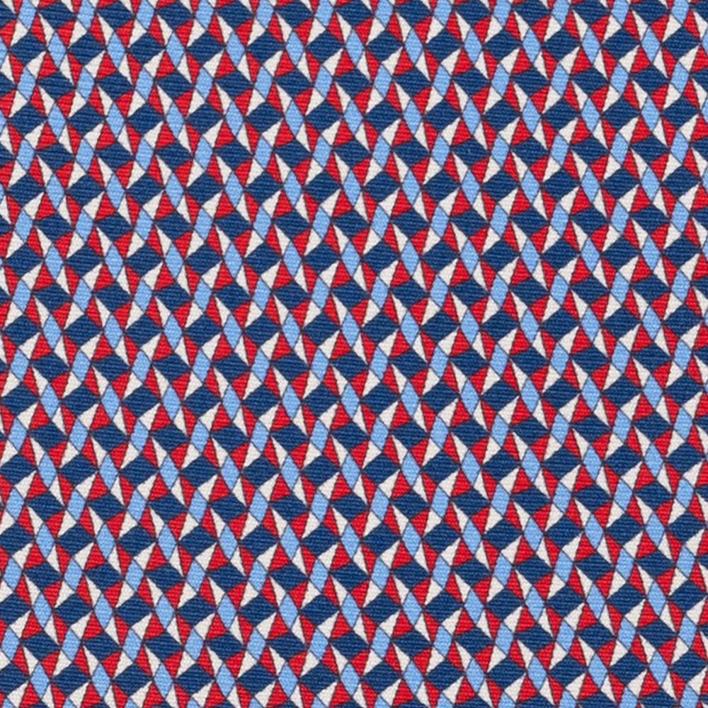 3-Fold Silk Tie, Geometric Pattern, Blue and Red - JA055943-1