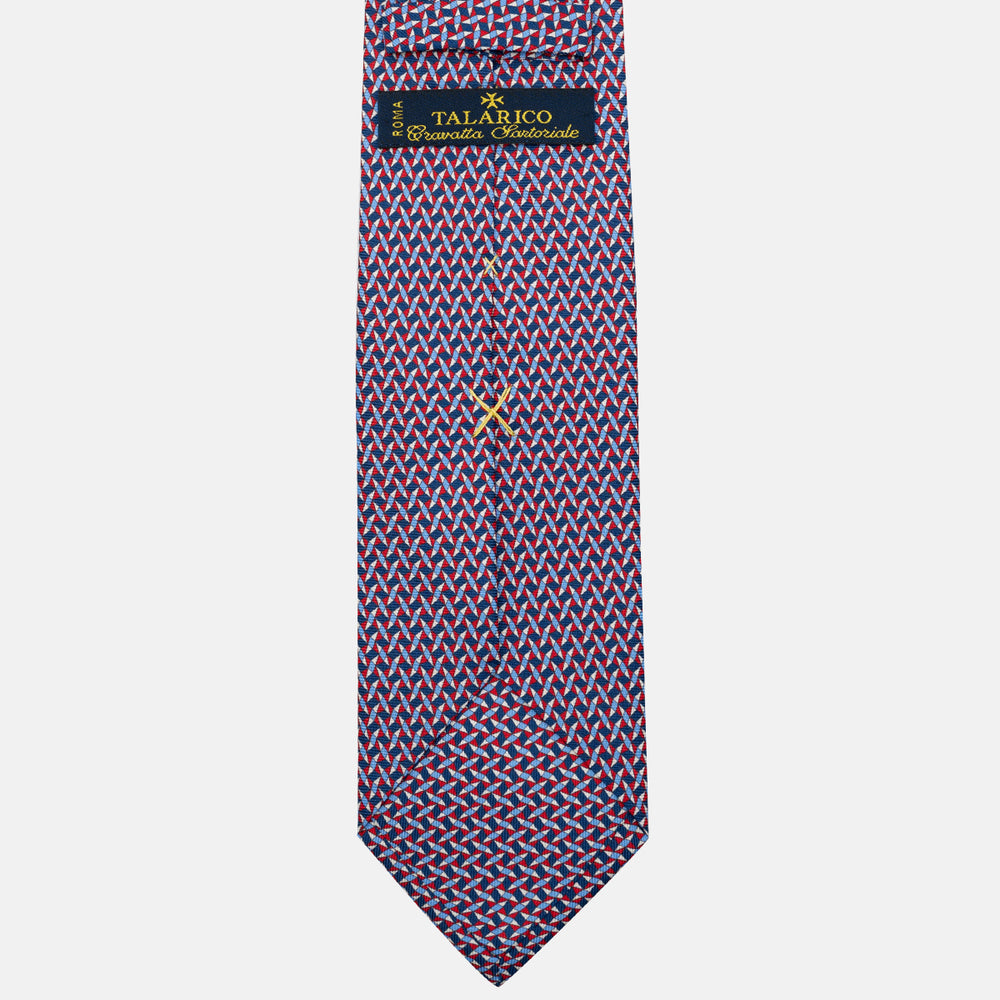 3-Fold Silk Tie, Geometric Pattern, Blue and Red - JA055943-1