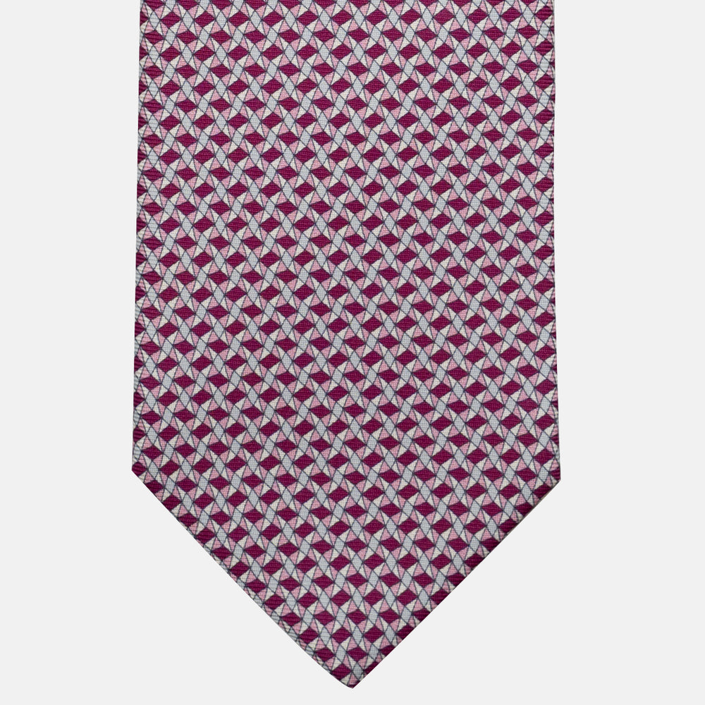 3-Fold Silk Tie, Geometric Pattern, Magenta - JA055943-2