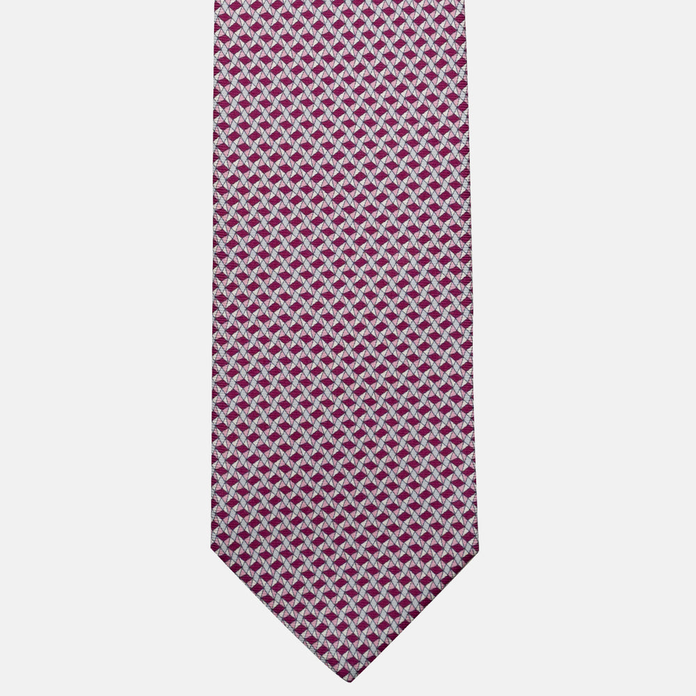 3-Fold Silk Tie, Geometric Pattern, Magenta - JA055943-2