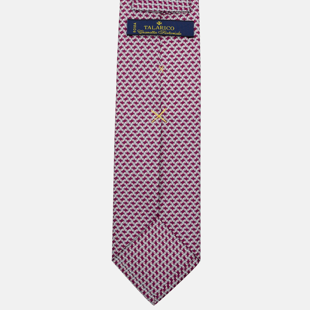 3-Fold Silk Tie, Geometric Pattern, Magenta - JA055943-2