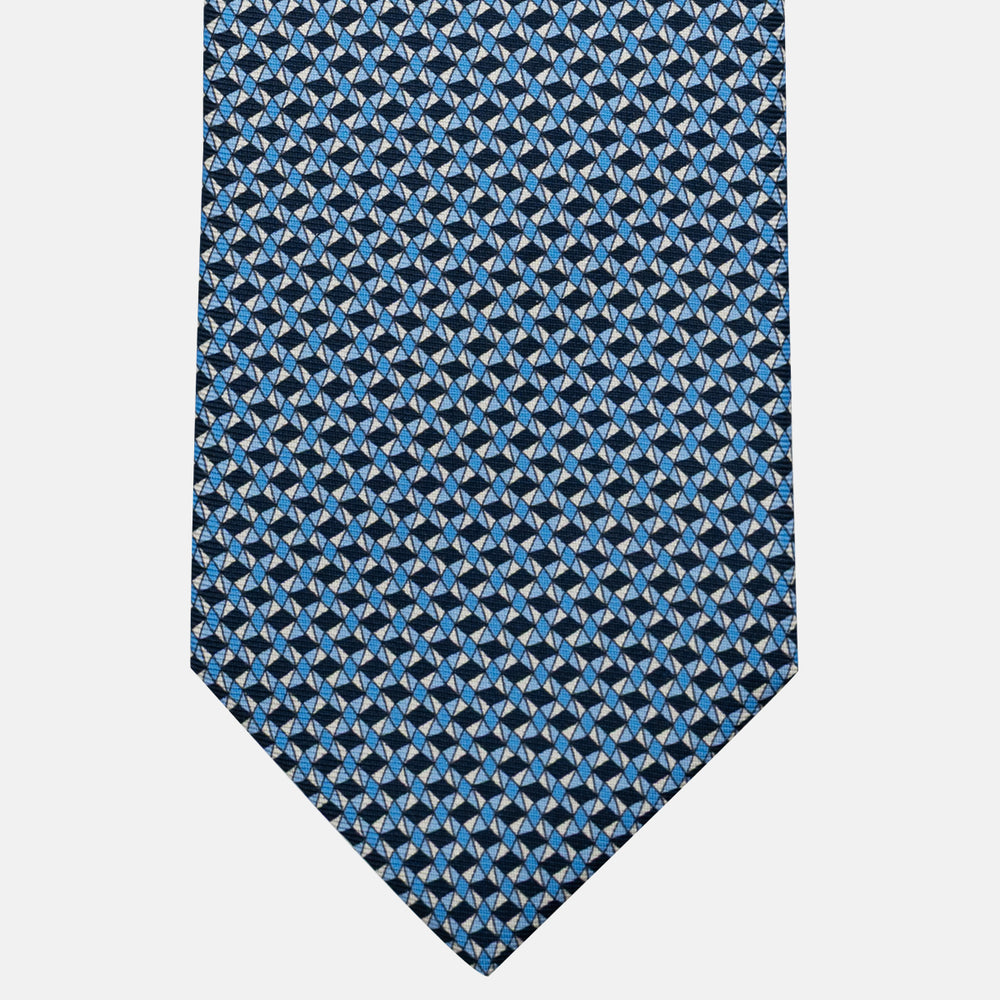 3-Fold Silk Tie, Geometric Pattern, Light Blue - JA055943-3