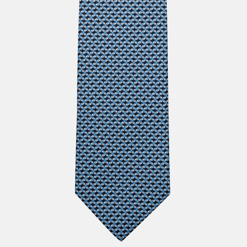3-Fold Silk Tie, Geometric Pattern, Light Blue - JA055943-3