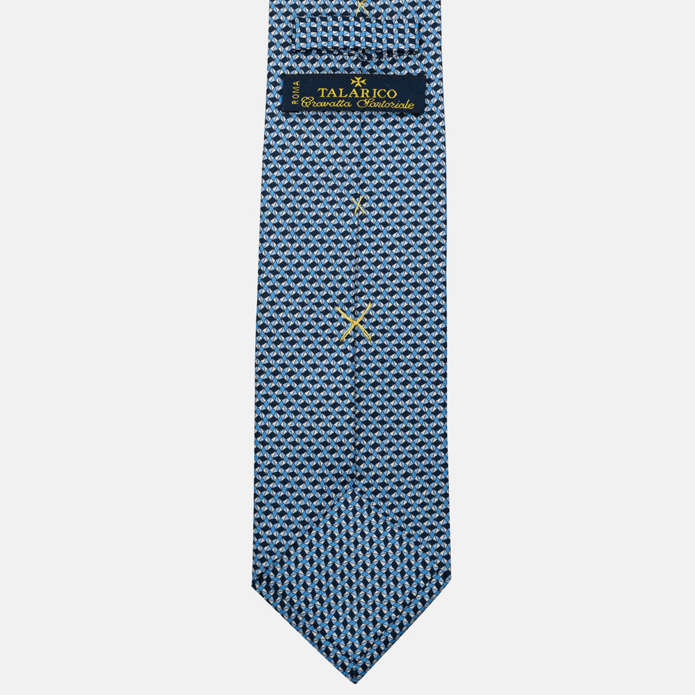 3-Fold Silk Tie, Geometric Pattern, Light Blue - JA055943-3