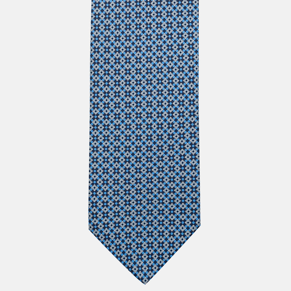 Cravatta 3 pieghe in Seta, Fantasia Geometrica, Blu Celeste - JA055945-1