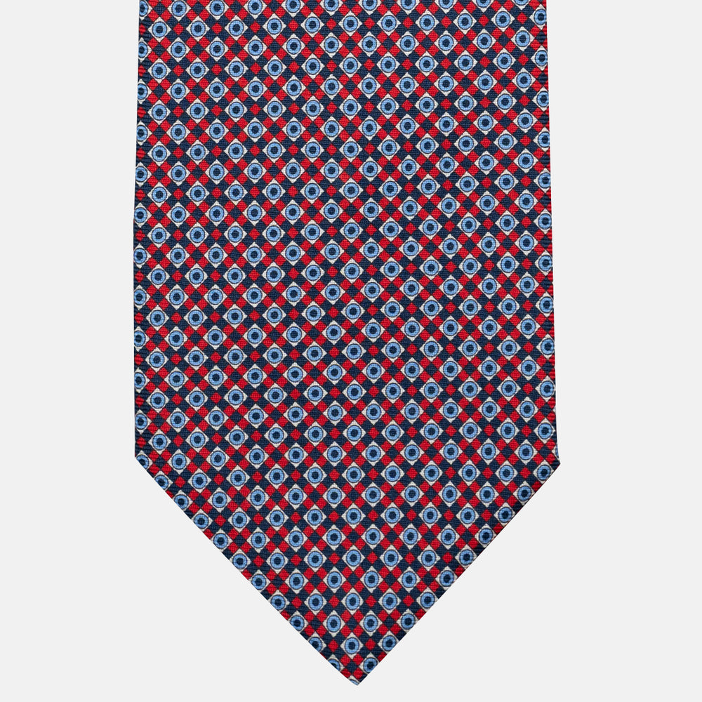 Cravatta 3 pieghe in Seta, Fantasia Geometrica, Blu Rosso - JA055945-2