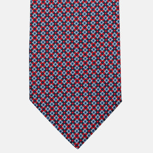 Cravatta 3 pieghe in Seta, Fantasia Geometrica, Blu Rosso - JA055945-2