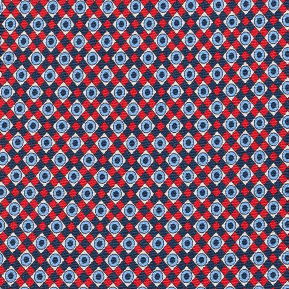 Cravatta 3 pieghe in Seta, Fantasia Geometrica, Blu Rosso - JA055945-2