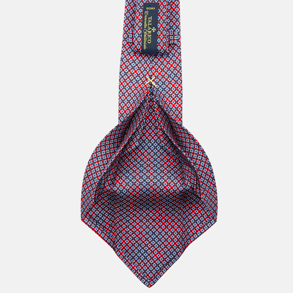 7-Fold Silk Tie with Geometric Pattern, Blue and Red - JA055945-2