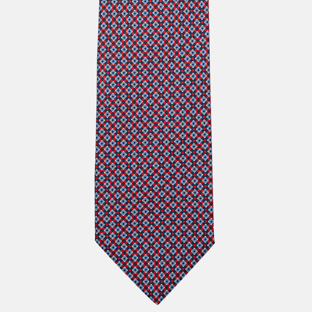 Cravatta 3 pieghe in Seta, Fantasia Geometrica, Blu Rosso - JA055945-2