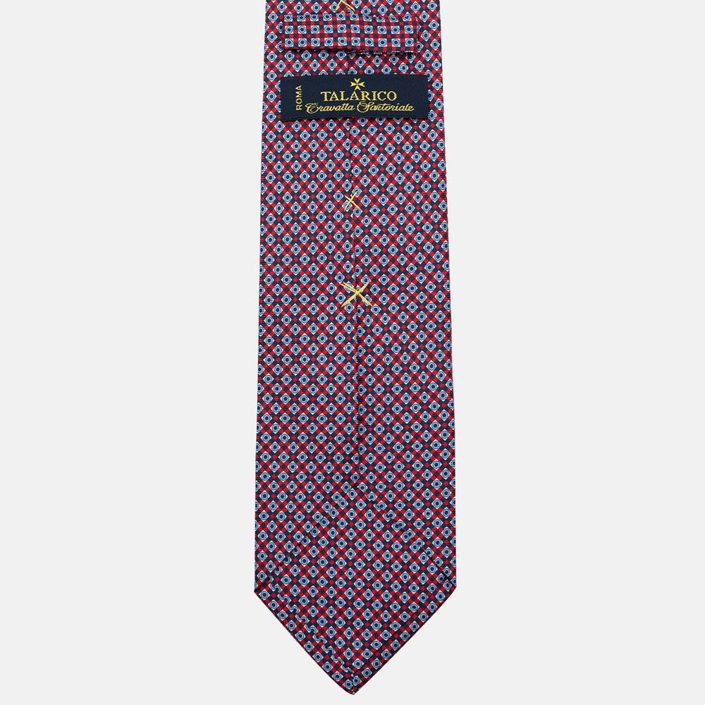 Cravatta 3 pieghe in Seta, Fantasia Geometrica, Blu Rosso - JA055945-2