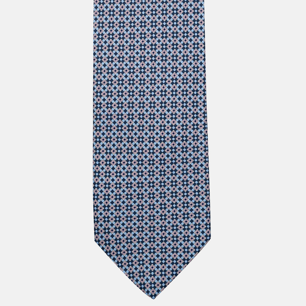 Cravatta 3 pieghe in Seta, Fantasia Geometrica, Blu Rosa - JA055945-3