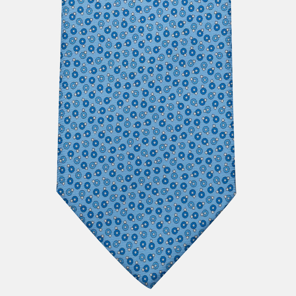 Cravatta 3 pieghe in Seta, Fantasia Geometrica, Celeste - JA055946-4