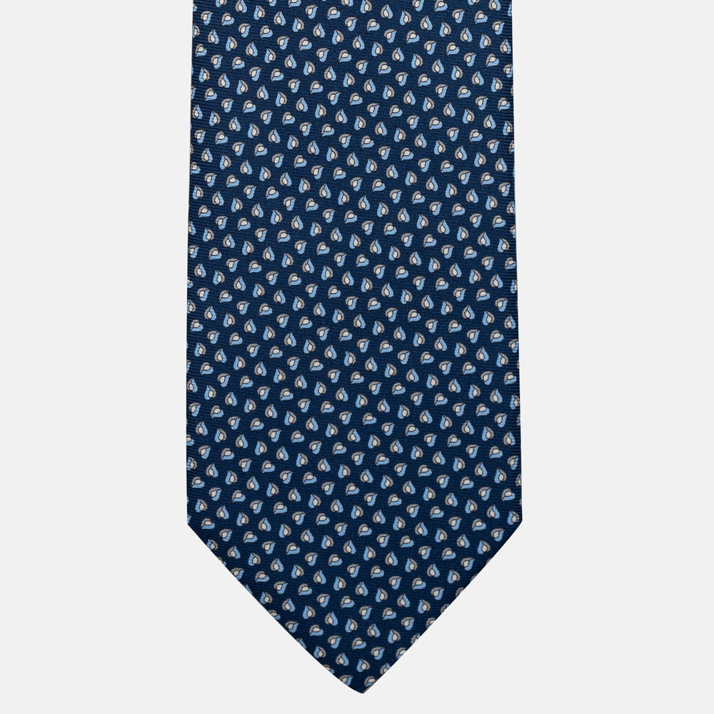 7-Fold Silk Tie in Micro Pattern Blue and Grey - JA056125-2