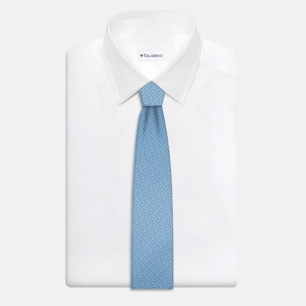 Cravatta 3 pieghe in Seta, Micro Fantasia, Celeste - JA056125-7