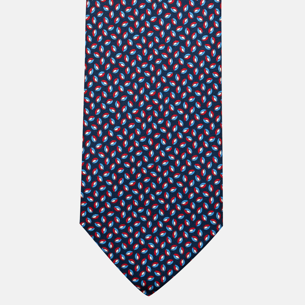 7-Fold Silk Tie in Micro Pattern Blue and Red - JA056126-2