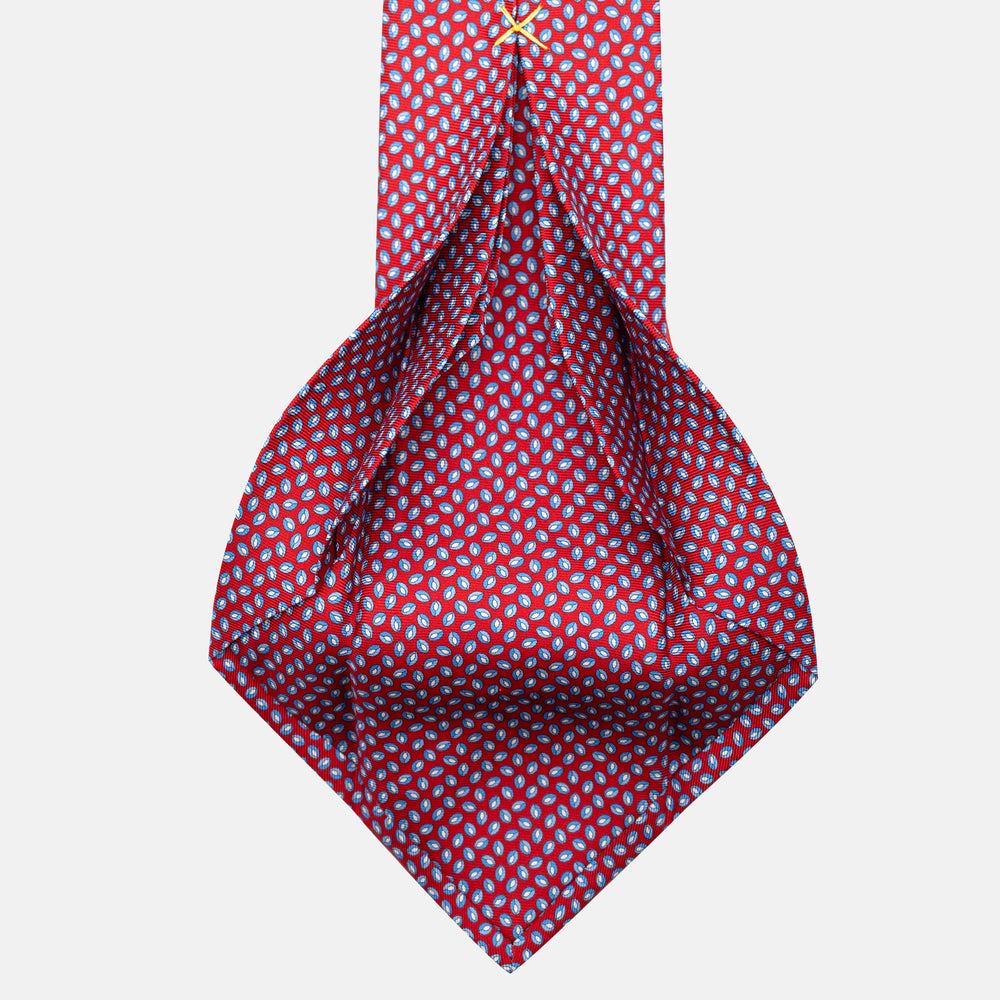 7-Fold Silk Tie in Micro Pattern, Red and Light Blue - JA056126-7