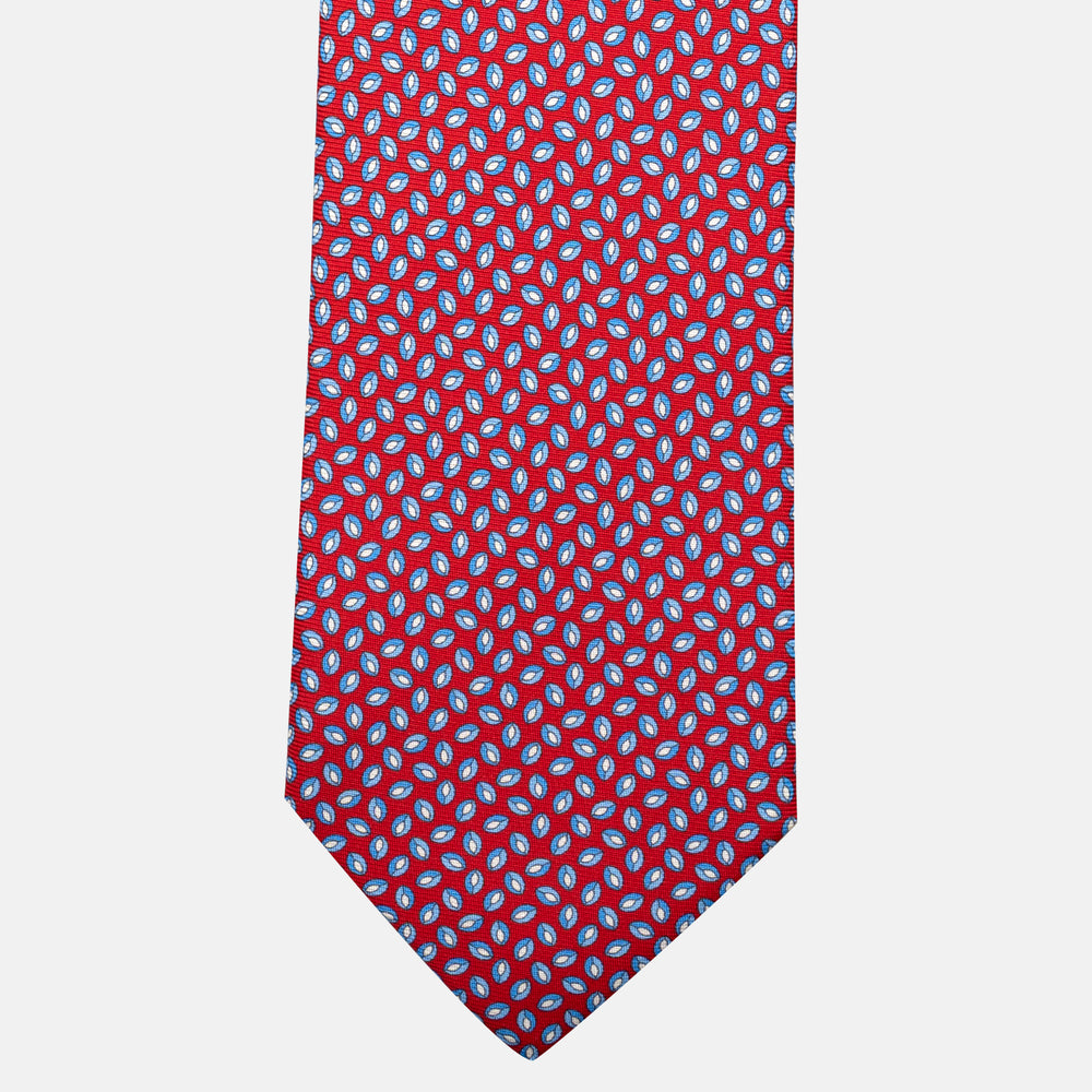 7-Fold Silk Tie in Micro Pattern, Red and Light Blue - JA056126-7