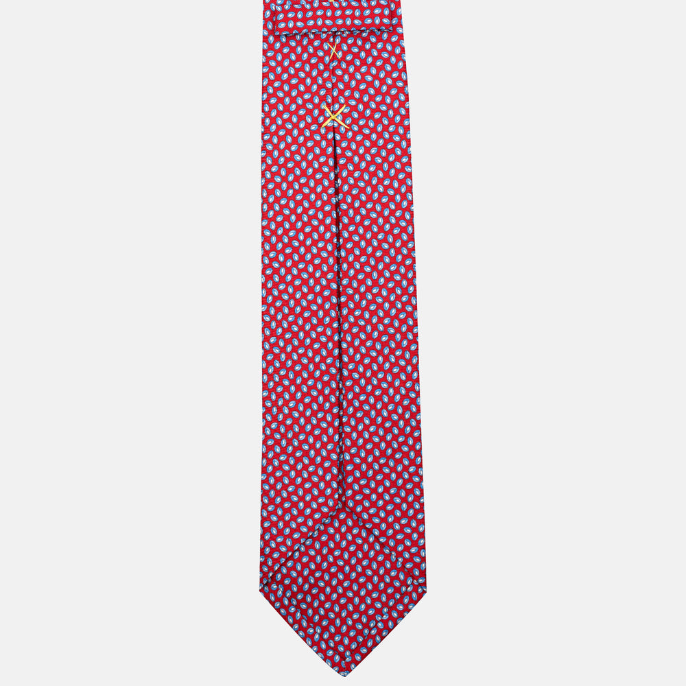 7-Fold Silk Tie in Micro Pattern, Red and Light Blue - JA056126-7