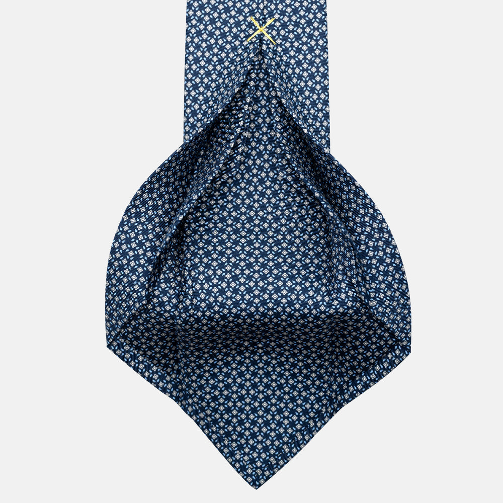 7-Fold Silk Tie with Floral Pattern in Blue and Grey - JA056130-2