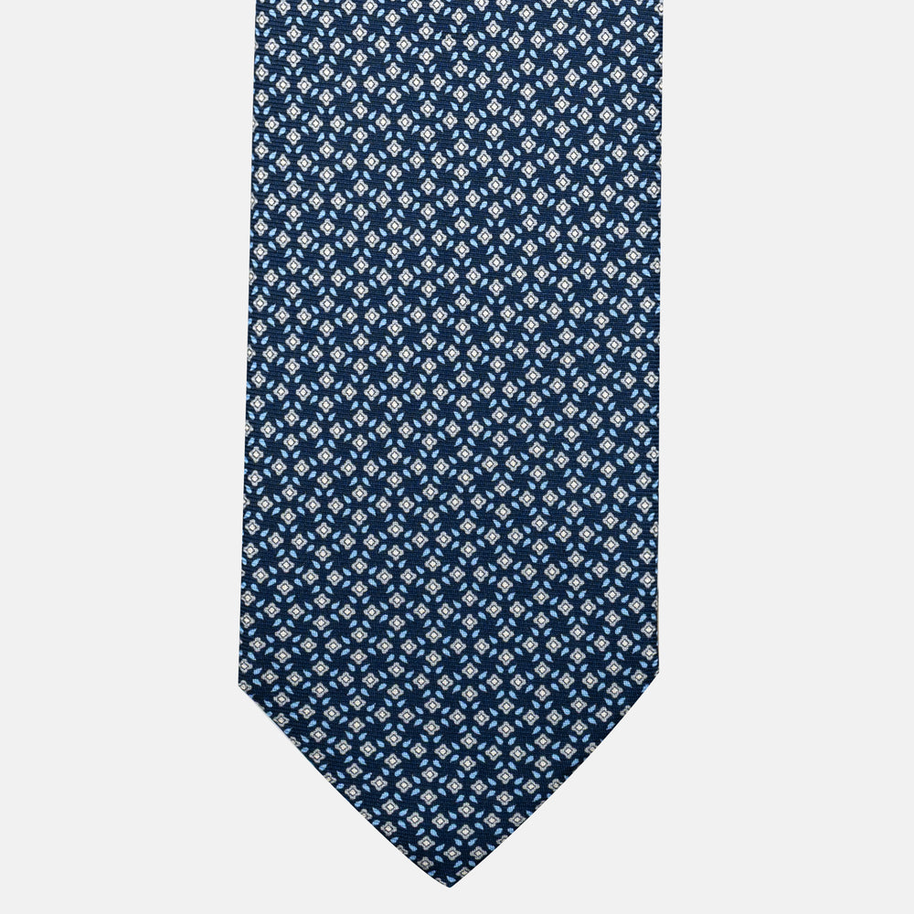 7-Fold Silk Tie with Floral Pattern in Blue and Grey - JA056130-2