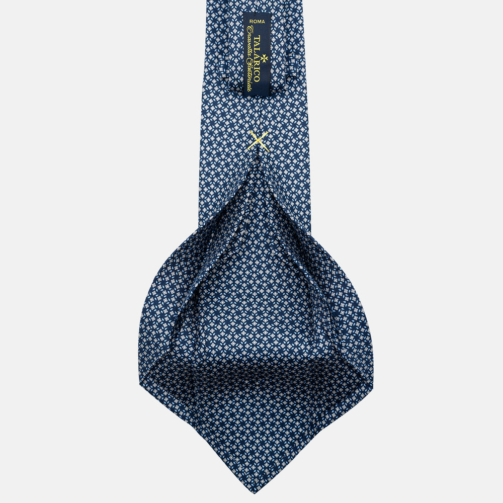 7-Fold Silk Tie with Floral Pattern in Blue and Grey - JA056130-2