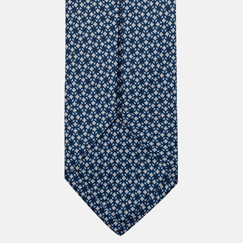 7-Fold Silk Tie with Floral Pattern in Blue and Grey - JA056130-2