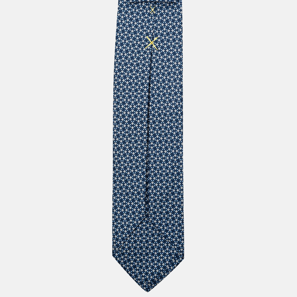 7-Fold Silk Tie with Floral Pattern in Blue and Grey - JA056130-2