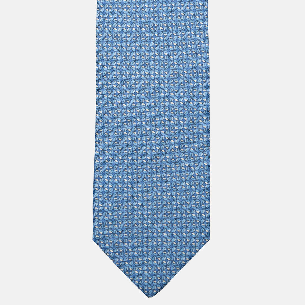 Cravatta 3 pieghe in Seta, Fantasia Geometrica, Celeste - JA056132-10