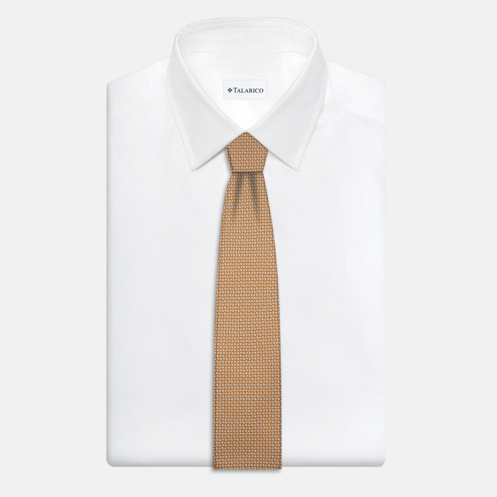 Cravatta 3 pieghe in Seta, Fantasia Geometrica, Arancione Chiaro - JA056132-3