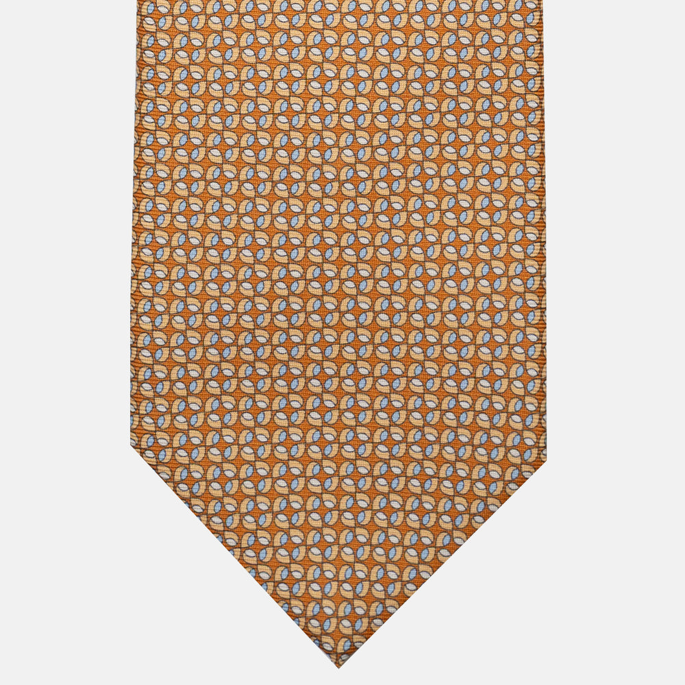 Cravatta 3 pieghe in Seta, Fantasia Geometrica, Arancione - JA056132-4
