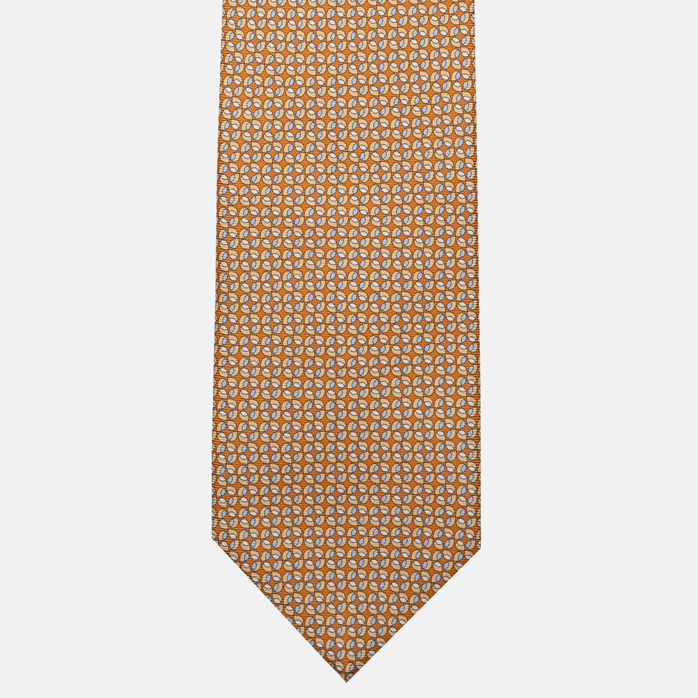 Cravatta 3 pieghe in Seta, Fantasia Geometrica, Arancione - JA056132-4
