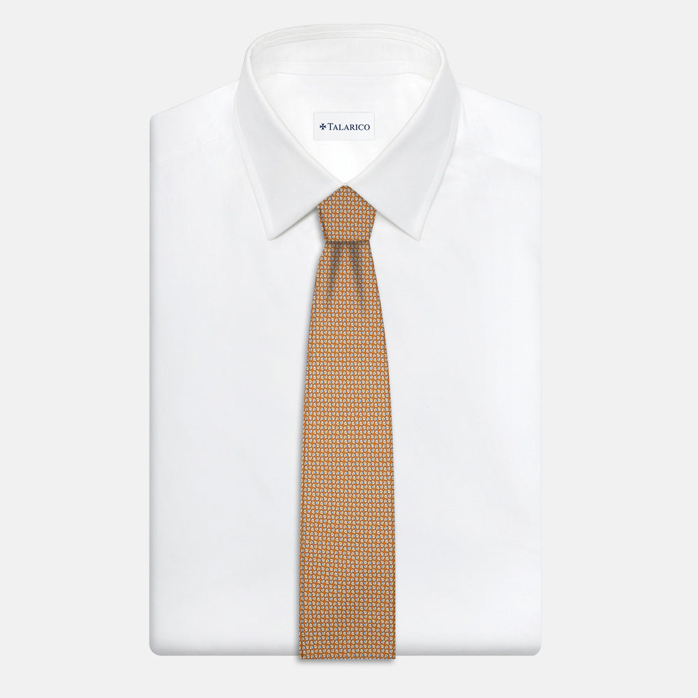 Cravatta 3 pieghe in Seta, Fantasia Geometrica, Arancione Scuro - JA056132-4